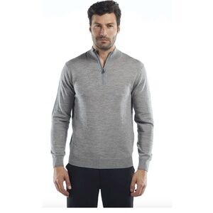 Raffi Mens 1/4 Zip Mock  Sweater Cotton and Cashmere Grey Blue Size Small